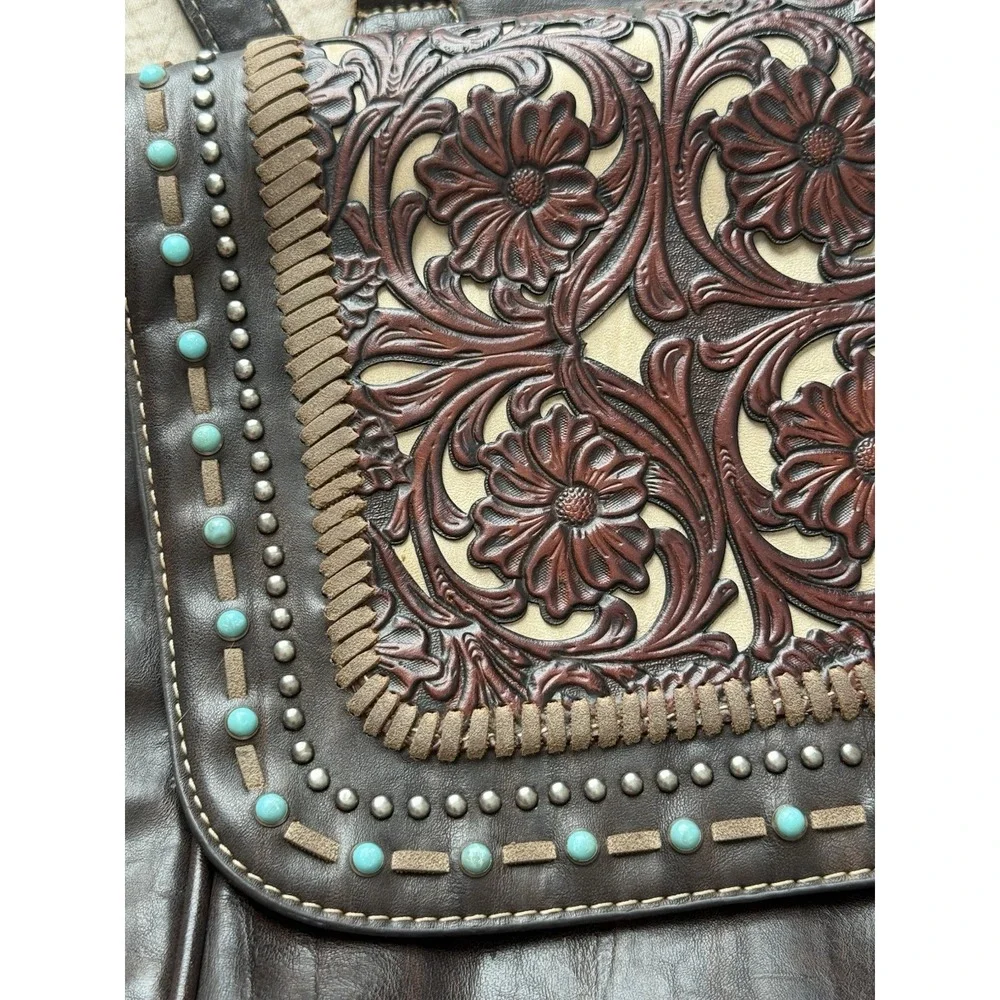 Trinity Ranch Brown Backpack Tooled Leather Bag‎ Western Cowgirl